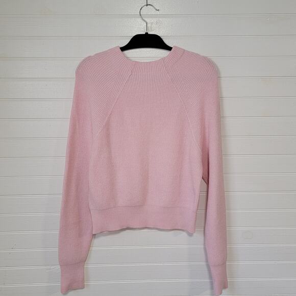 Free People Too Good Sweater Mock Neck Baby Pink Ribbed Cotton Size Medium - Picture 3 of 8